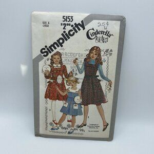 Simplicity 5153 Child's Girl's Pullover Dress Jumper Dickie Size 6 Cinderella